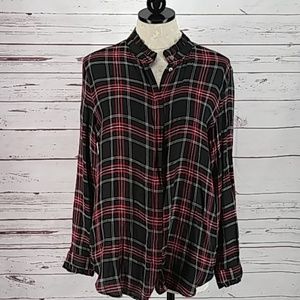The Loft Red & Black plaid Button Down Blouse
